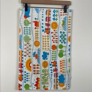 Vintage Pillow Sham Children’s Bedding Train Blue Red Green Countryside Quaint